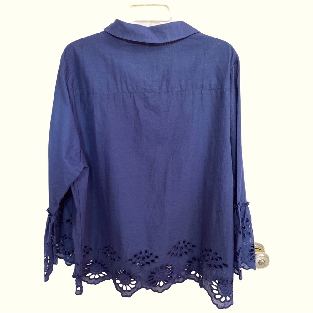 Nordstrom Forgotten Grace Button Down Navy Eyelet Trim Shirt Size 2X NWT - Picture 4 of 7